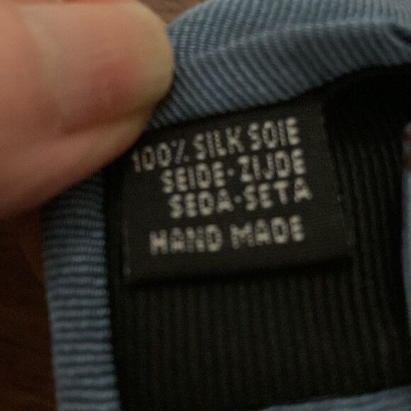 Saxony Collection Handmade Silk Tie in Blue with Saxony Signature Pattern. - Picture 5 of 5